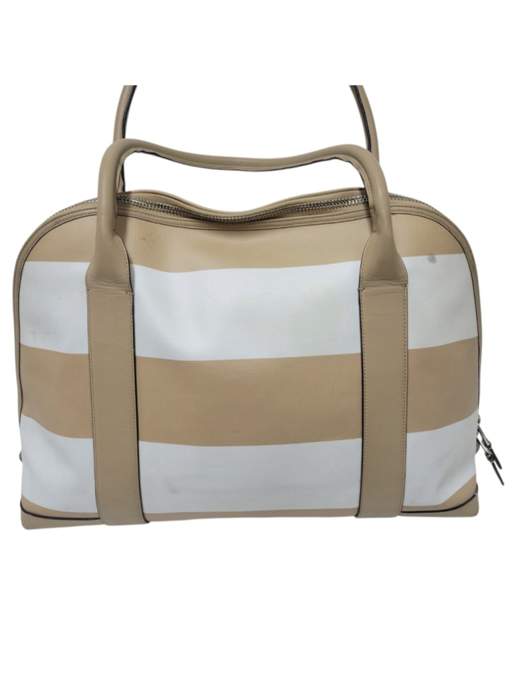 Coach Bleecker Preston Large Women Satchel Beige/White Stripe Coated Canvas Bag - Picture 6 of 9